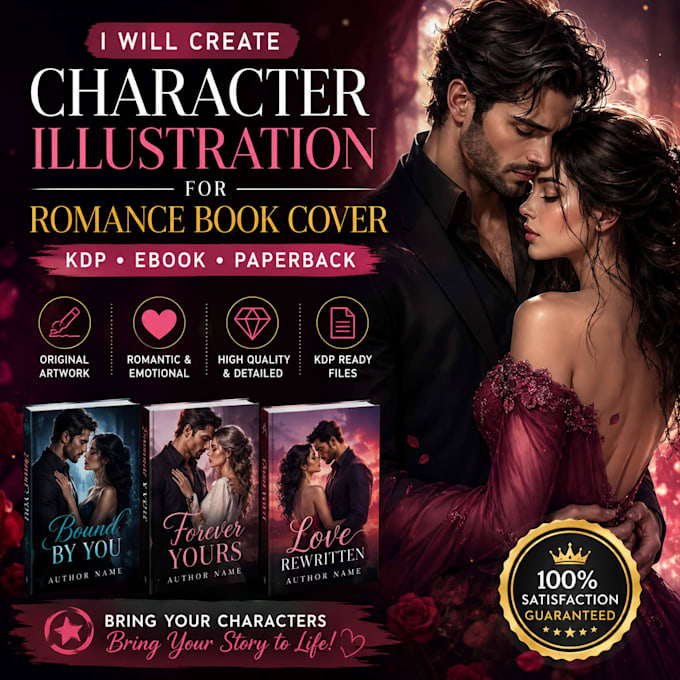 create character illustration for romance book cover KDP