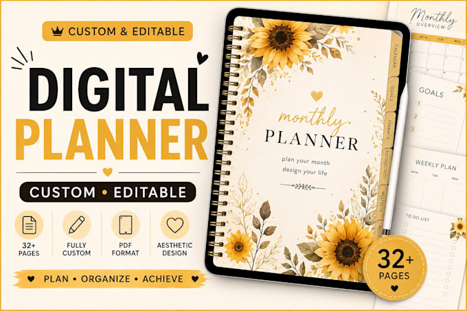 design a custom editable digital planner or journal