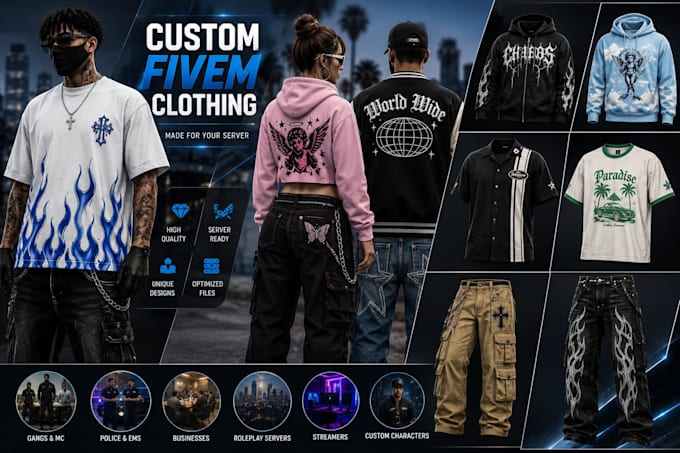 create custom fivem clothing, eup, outfits and accessories for your server