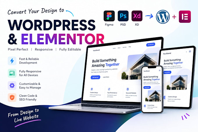 convert figma or PSD to wordpress and elementor