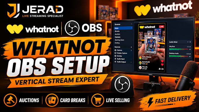 set up obs studio for whatnot vertical streaming, auctions and sport card breaks