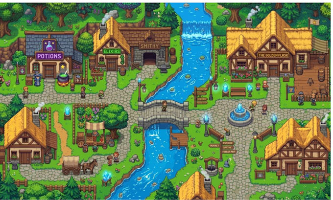 create 16bit 2d top down pixel art rpg tileset tilemap for godot unity rpg maker
