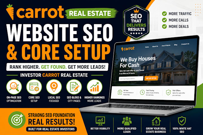do carrot real estate website SEO and core setup