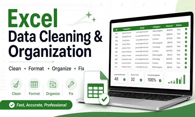 clean, organize, format and manipulate your excel data