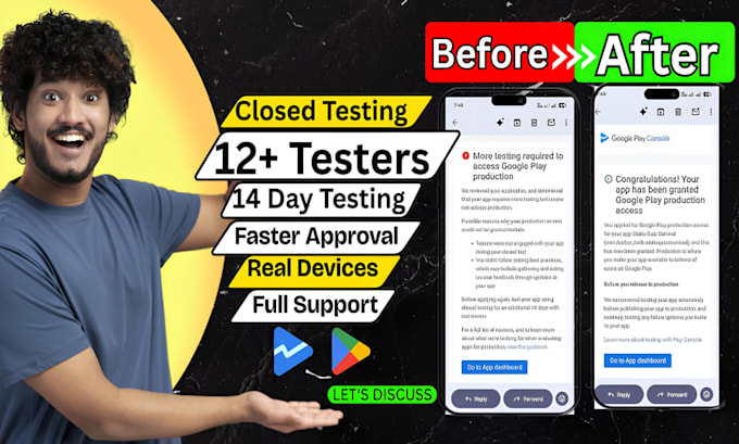provide 12 testers for google play closed testing for 14 days