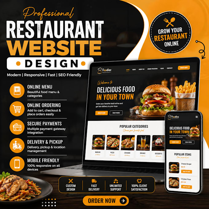 design a restaurant website with online food ordering