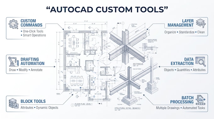 create autocad custom commands, drafting tools and cad workflow automation