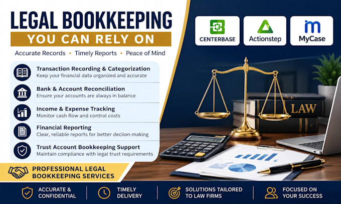 provide legal bookkeeping using centerbase, actionstep and mycase