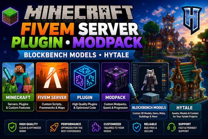 build minecraft fivem server plugin modpack blockbench models hytale
