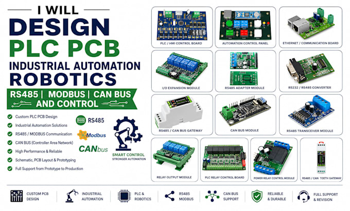 design plc pcb industrial automation robotics rs485 modbus can bus and control