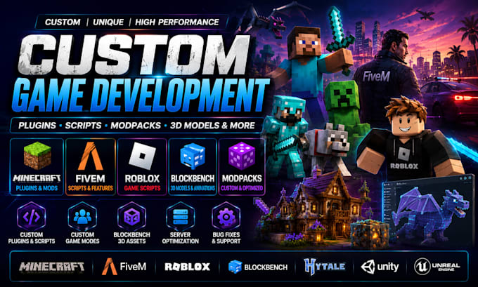 custom minecraft modpack fivem server plugin blockbench hytale roblox scripter