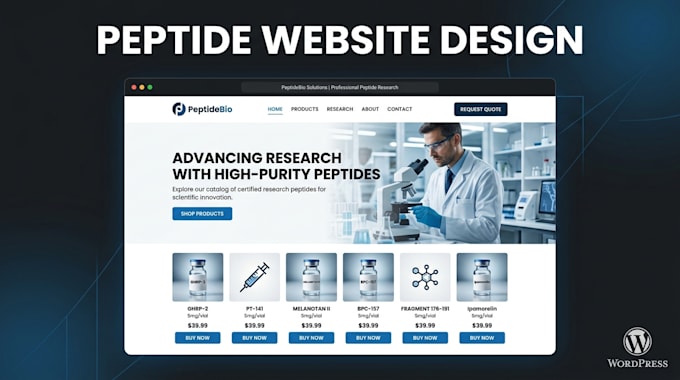 design peptide website, research peptide website, wordpress website
