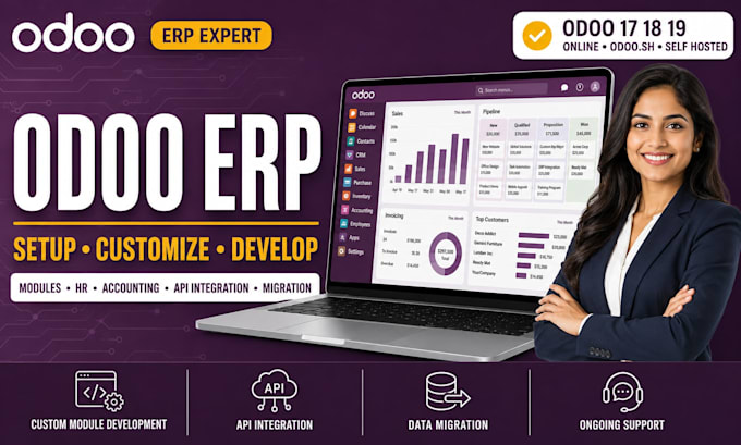 setup and customize odoo erp, odoo developer, modules, CRM and API integration