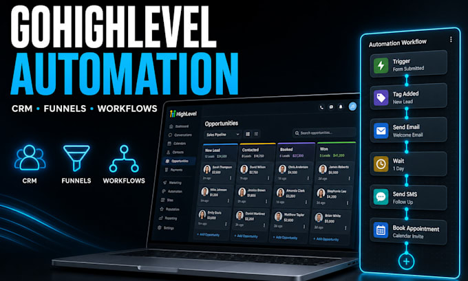 setup gohighlevel CRM funnels automations and workflows