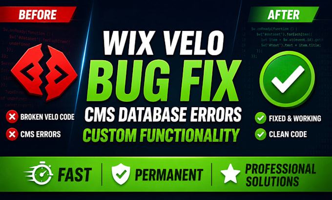 fix wix velocode bugs,cms database errors and custom functionality