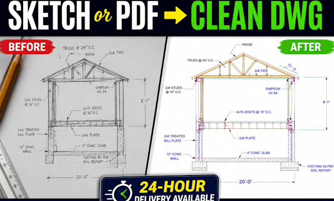 convert structural sketches and pdf to autocad dwg drafting
