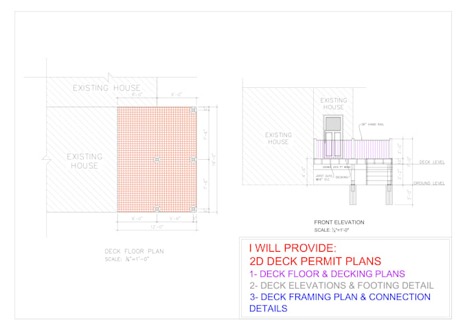 create 2d deck permit plans and drawings in autocad