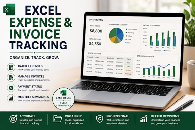 create and maintain customizable invoice and expense trackers