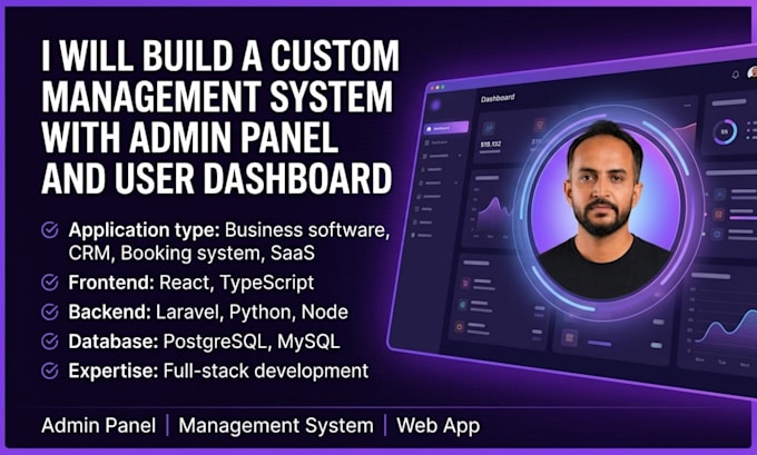 build custom management system, crm with admin panel and user dashboard