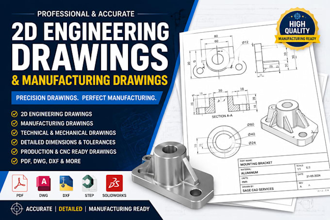 create 2d engineering drawings and manufacturing drawings