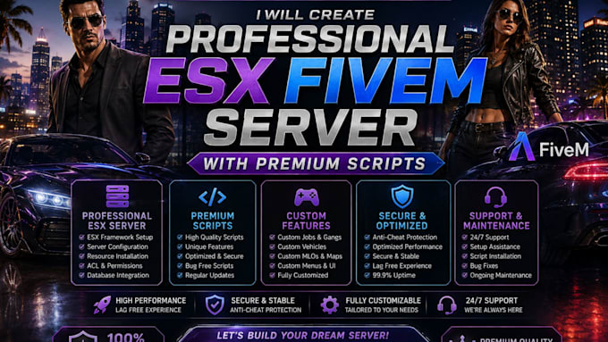 create professional esx and qbcore fivem server with premium scripts