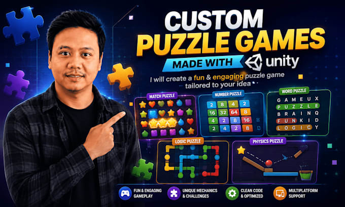 develop a unity puzzle game with custom mechanic and art