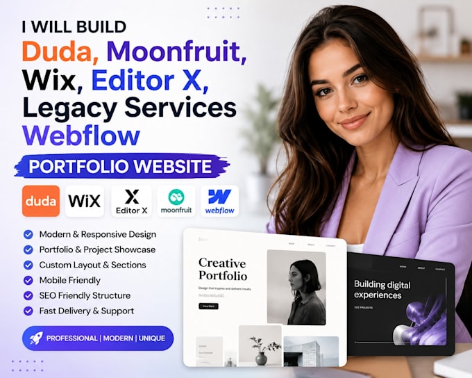 build duda moonfruit wix editor x legacy services webflow portfolio website