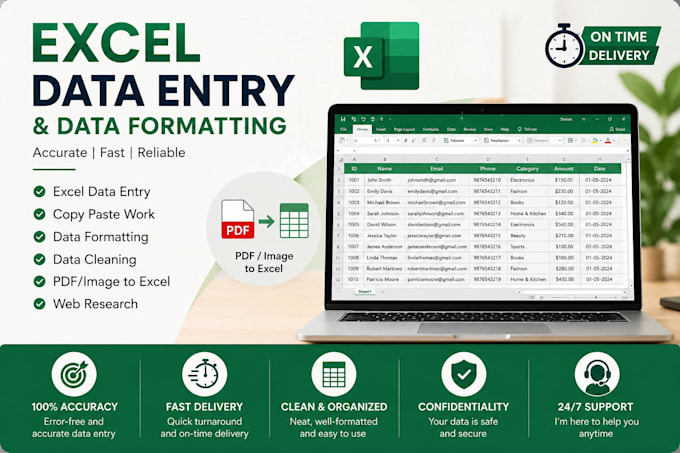 do excel data entry, spreadsheet formatting and data cleaning