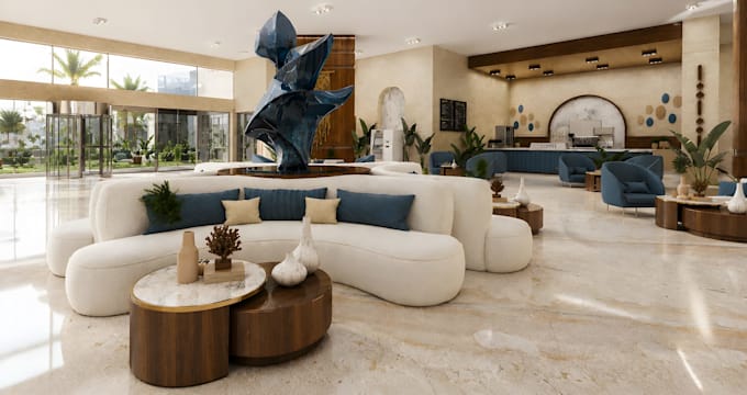 create 3d lobby, reception and entrance design with cgi visuals