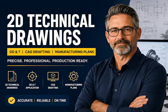 create 2d technical drawings, gd and t, cad drafting and manufacturing plans