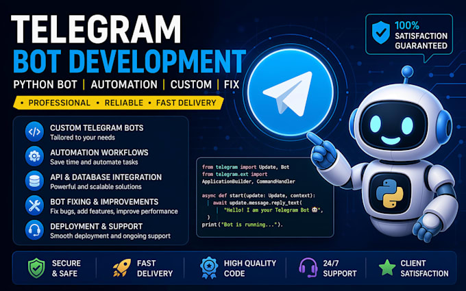 setup telegram bot phyton bot telegram automation bot development fix custom bot