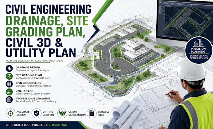 do civil engineering drainage, site grading plan, civil 3d and utility plan