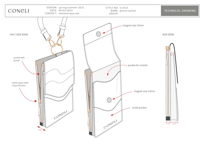 make technical sketches of your purse, wallet