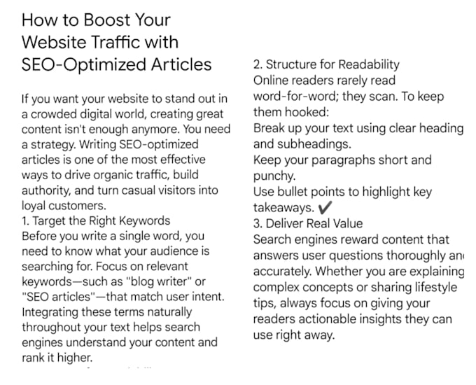 write SEO optimized blog posts and engaging articles