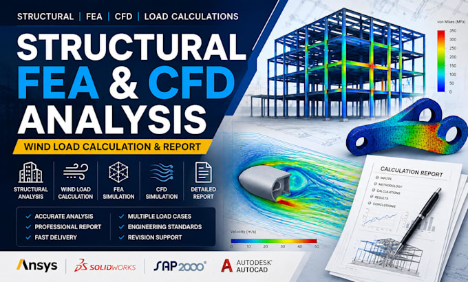 do structural fea and cfd analysis, wind load calculation and calculation report