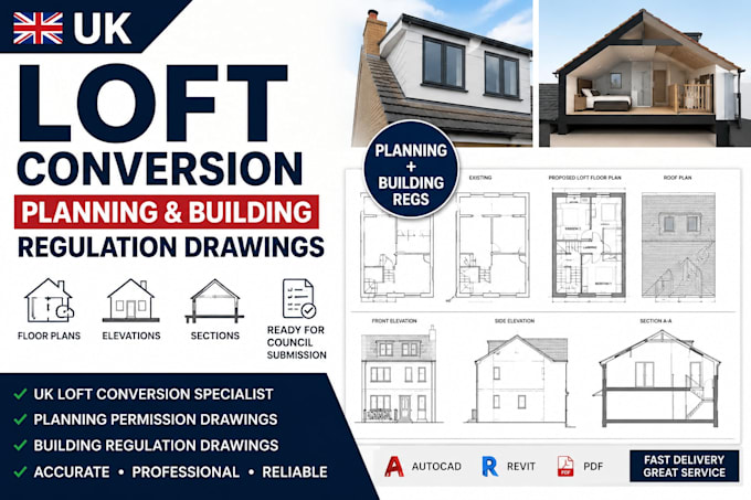 design UK loft conversion planning and building regulation drawings
