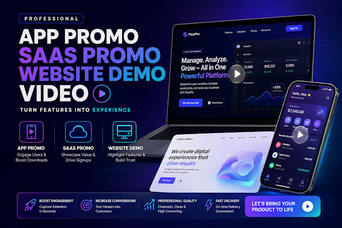create app promo, saas promo video, website demo video
