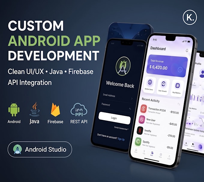 build a custom android app with java, firebase and a clean UI and UX