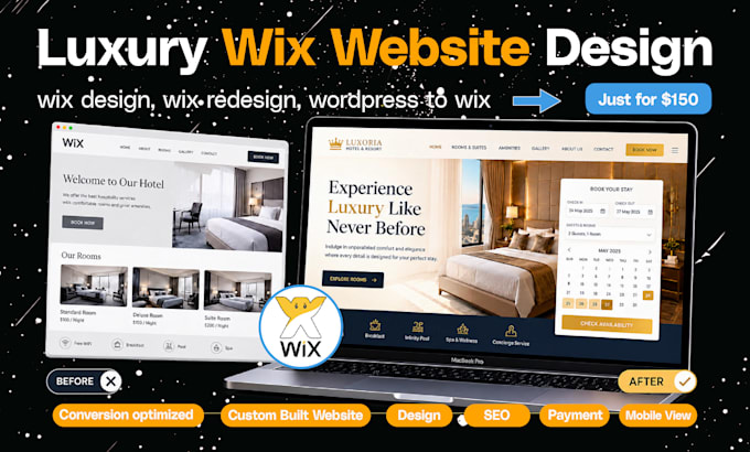 do wordpress to wix website creation, luxury wix website, redesign wix booking