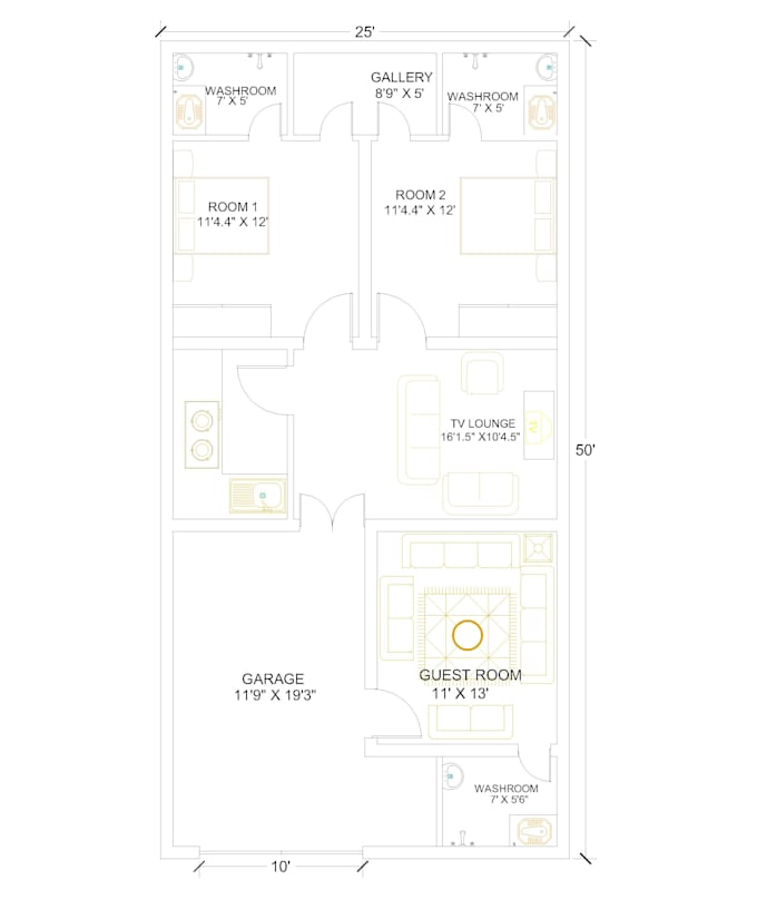 create professional 2d autocad house floor plans