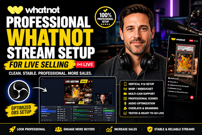 create a professional whatnot stream setup for live selling