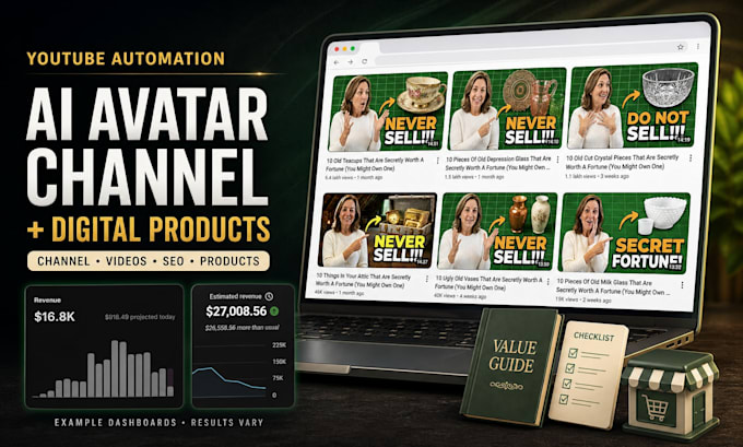 create an automated ai avatar channel with digital products