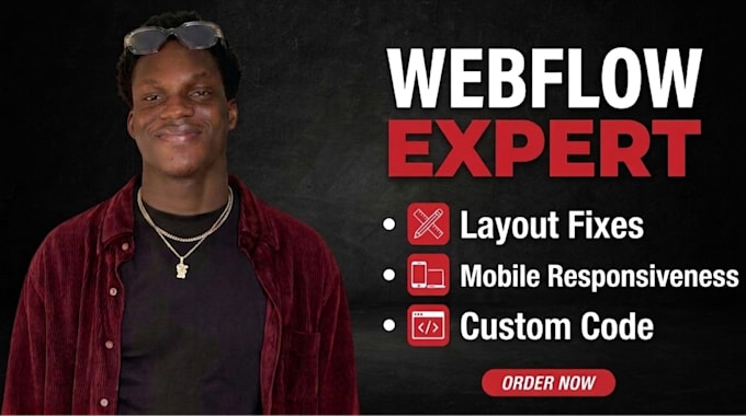 fix webflow layout issues, responsive bugs, or custom code