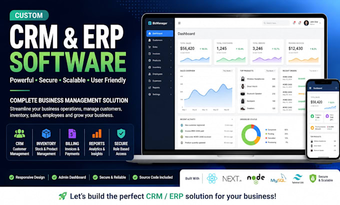build custom CRM erp and business management software