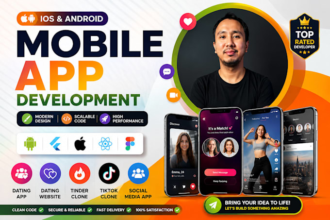 develop dating app, dating website, tinder clone, tiktok clone, social media app