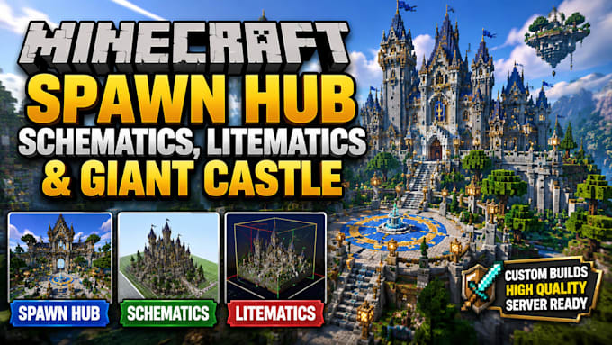 do minecraft spawn hub, minecraft schematics, litematics, giant castle