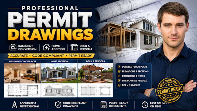 create permit drawings for basement, home addition, deck and pergola