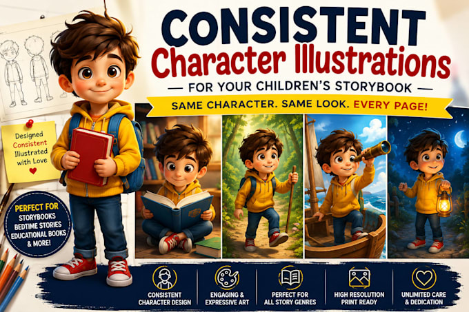 design consistent character illustration for your childrens storybook