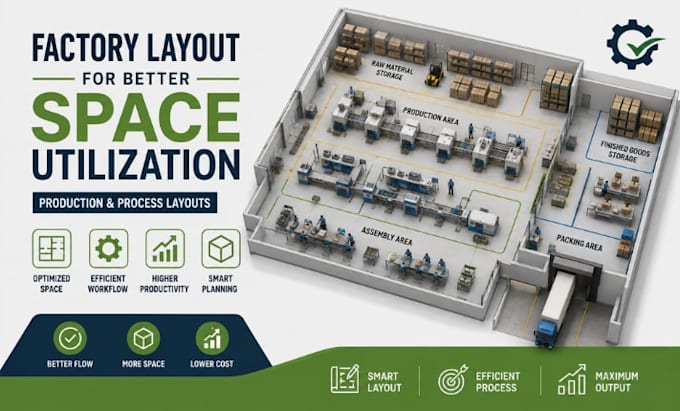 design factory layout space utilization, production layouts process cad drawings