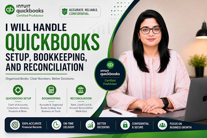 handle quickbooks setup, bookkeeping, and reconciliation